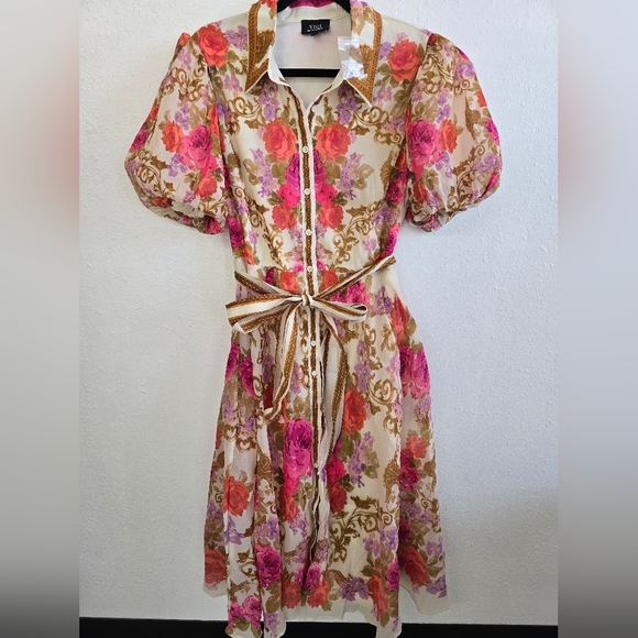 Vici NWT Meadowlane Floral Waist Tie Midi Dress Size XL - Picture 5 of 11